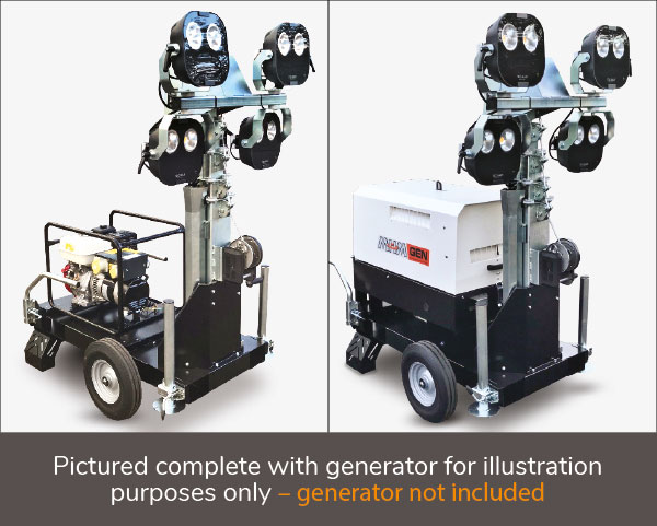 Pictured complete with generator for illustration purposes only – generator not included